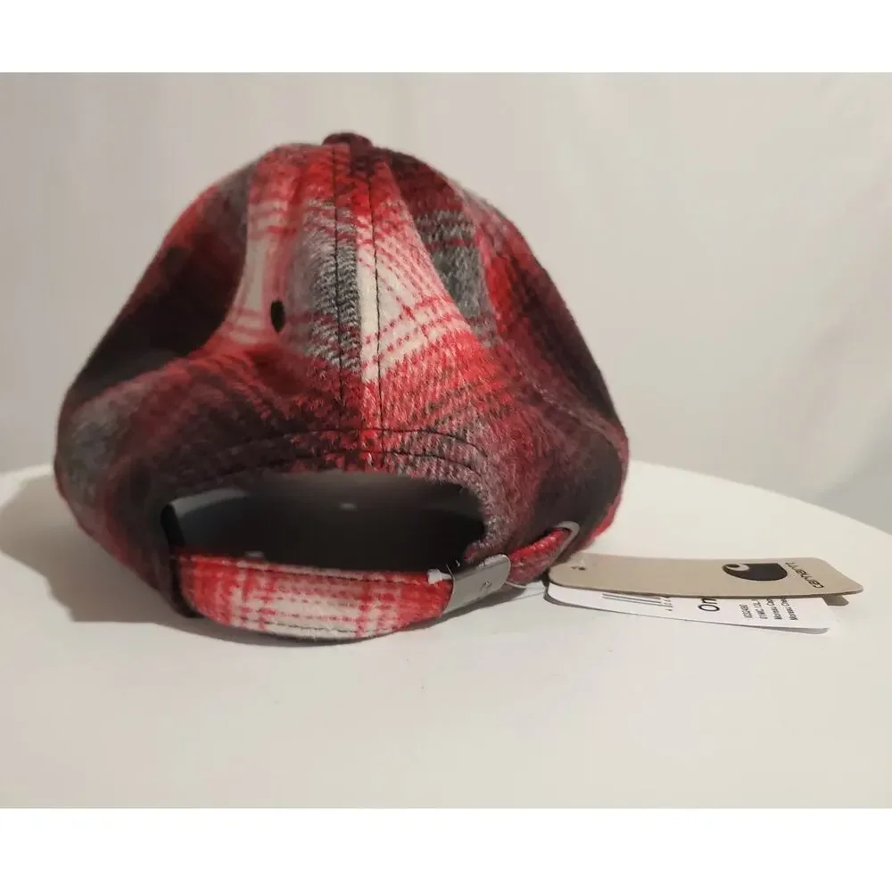 Carhartt NWT WIP Moreau Cap One Size Red Black Plaid Wool Blend Baseball Hat